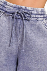 Zenana Acid Wash Fleece Drawstring Shorts With Pockets OutfitFlow